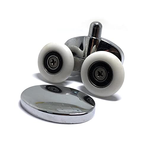 Image of Pack of 4 Oval Metal Alloy Double Wheel Shower Door Rollers, 23mm Diameter, 2 Top and 2 Bottom Wheels