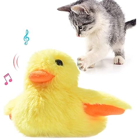 Fanomini Cat Toys with Simulation Sounds Vibrating Cat Kick Toys 300 mAh Rechargeable Interactive Cat Toy Realistic Flying Wing Duck Soft Cute Stuffed Duck Toys Removable Washable for Cat Workouts Pet Cover