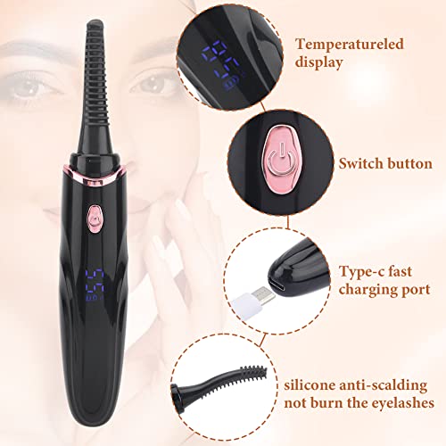 Heated Eyelash Curler, Led Dispaly Electric Eyelash Curlers,4 Temperature Settings With Folding Eyelash Comb For Women,Usb Rechargeable Makeup Tools(Black) #TOP4