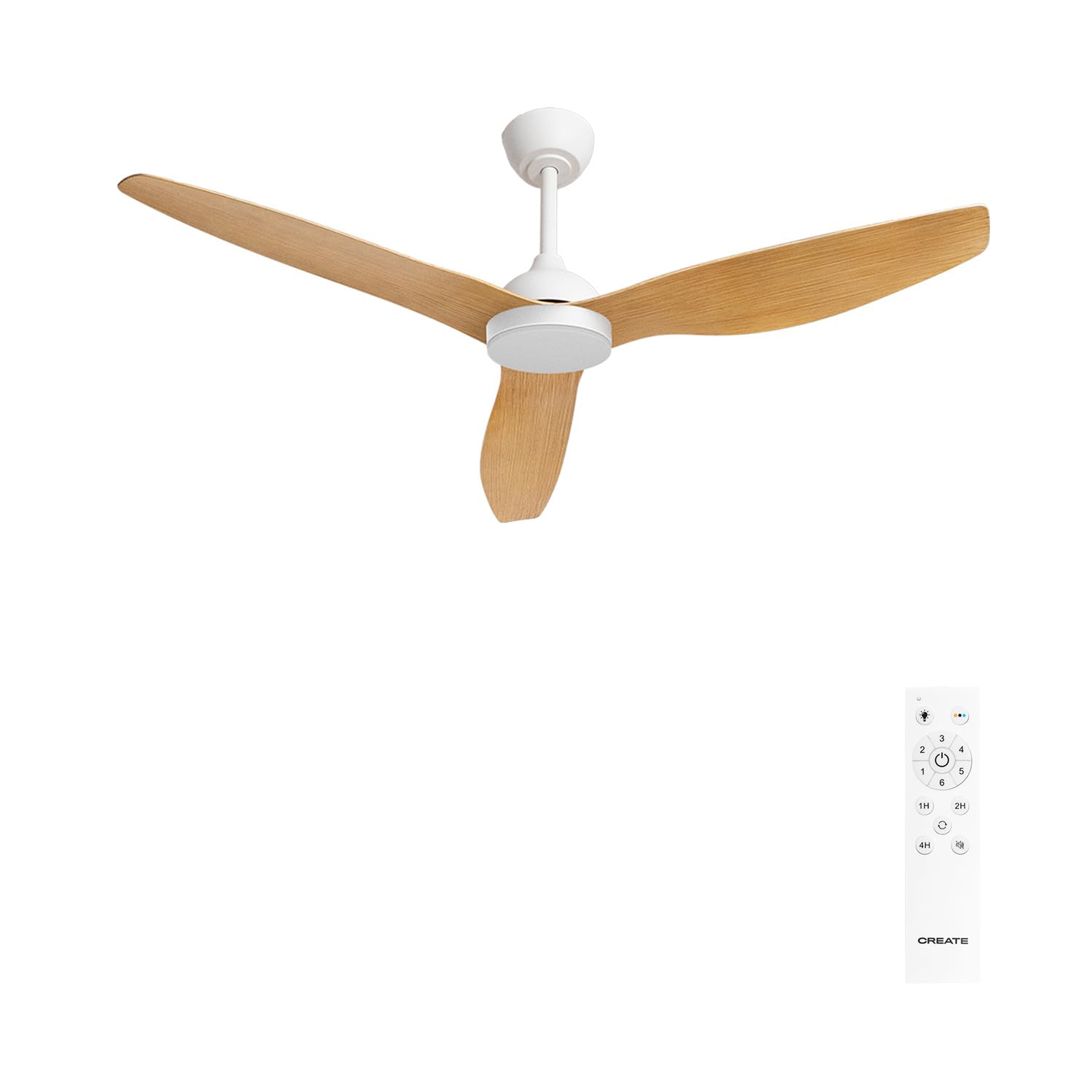 CREATE / WIND BALANCE/Ceiling fan with light white light wood with control/40W, silent, Ø132 cm, 6 speeds, programmable, summer-winter function, LED light 3 temperatures