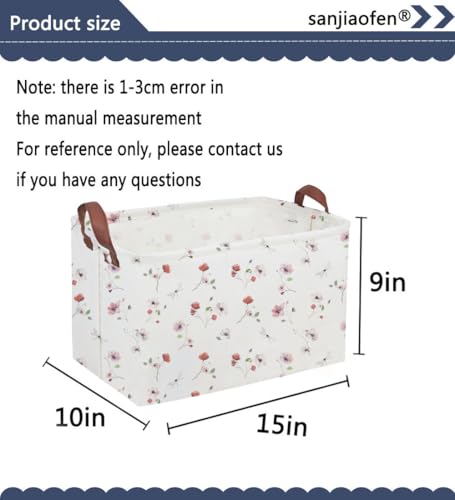 Image of Sanjiaofeng Rectangular Kids Basket Flower Storage Bins,Girls Storage Basket with Handles.Clothers,Books,Kid's Gifts Bins. (Dried flower)