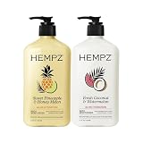 Hempz Body Lotion - Sweet Pineapple & Honey Melon + Coconut & Watermelon Daily Moisturizing Cream, Shea Butter, Aloe - Skin Care Products, Hemp Seed Oil - 17 fl oz, 2-Pack Bundle