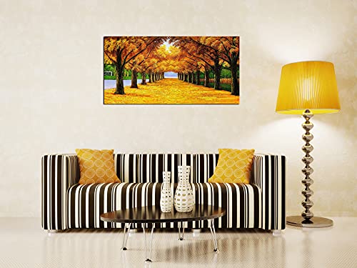 Xxmwallart Fc2150 Wall Art Golden Autumn Scene Canvas Prints Painting Gold Tree Paintings Pictures Framed For Living Room Bedroom Kitchen Home And Office Wall Decor #TOP2