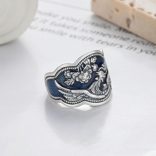 Bague en argent sterling S925 phoenix bleu, un bijou vintage d'exception