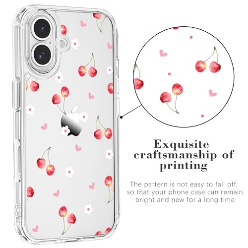 Coque de téléphone cerise pour iPhone 16 transparent fin résistant aux chocs x2