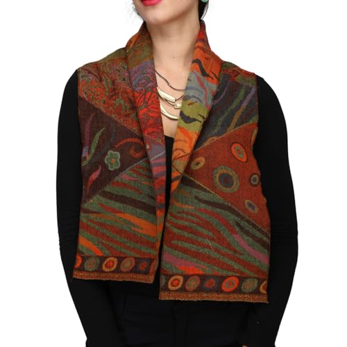 In Style 100% Pure Australian Merino Wool Reversible Scarf, Elegant,Lightweight,Warm,Made in India. (Autumn Multicolor)