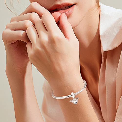 Annmors Heart And Angel Wings Charm 925 Sterling Silver-Lucky Charm For Woman Pendant Bead,Girl Jewelry Beads Gifts For Women Bracelet&Necklace #TOP4