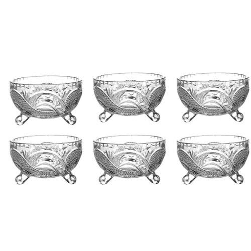King International Glass Desert Bowl With Hand Cut Design | Pudding Bowl Set Of 6 Pieces for Ice Cream, Dessert, Small Side Dishes, Salad, Fruit, Dip,Ice Cream