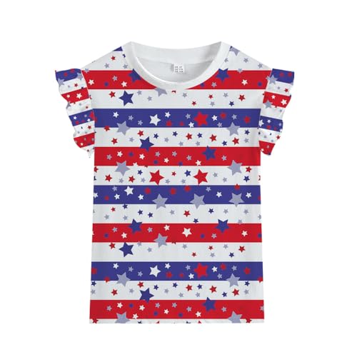 Girls American Flag T Shirts Patriotic Ruffle Short Sleeves Shirt USA Print Blouse Tops July 4th Tee 2-7 Years