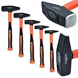 REXXER Schlosserhammer Set 5-teilig (300 g, 500 g, 800 g, 1000 g, 1500 g) – Hammer Set mit Fiberglasstiel & rutschfestem Griff – DIN1041 Stahlkopf – Werkzeug für Werkstatt, Bau, Montage & Haushalt