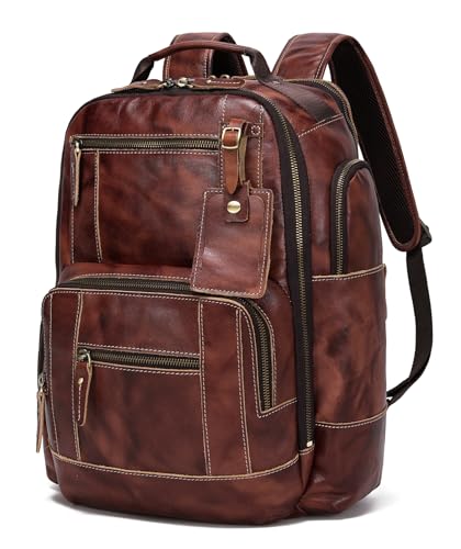LANNSYNE Full Grain Leather Backpack For Men, Fits 16