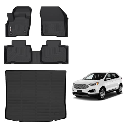 AIPOIL® Floor Mats & Cargo Liner Set for 2015-2024 2025 Ford Edge & 2019-2024 2025 Ford Edge ST All Weather Protection TPE Anti-Slip Automotive Full Set Custom Car Mats Accessories - Black