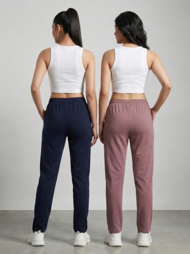Image of Fflirtygo Cotton Solid Track Pant /Lounge Wear /Pocket Payjama �100% Export Quality Soft Cotton Night Wear /Pocket Pyjama for Women Combo Pack, Black & Blue Pyjama