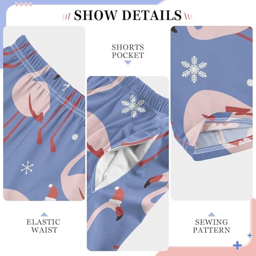Xmas Flamingo Snowflake Boys Long Pants Soft Trousers Elastic Waist Kids Lounge Bottoms with Pockets S-XL4