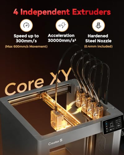 Image of FLASHFORGE Creator 5 Multi-Color 3D Printer, 4 Independent Extruders, Zero-Waste Material Switching, Group Control, 600mm /s High Speed, Multi-Color TPU Printing, 256mm Build Volume
