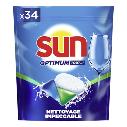 SUN - Optimum Pastilles Lave-Vaisselle Tout en 1 - 34 capsules - Regular - nettoyage impeccable & brillance éclatante - tablettes avec action dégraissante