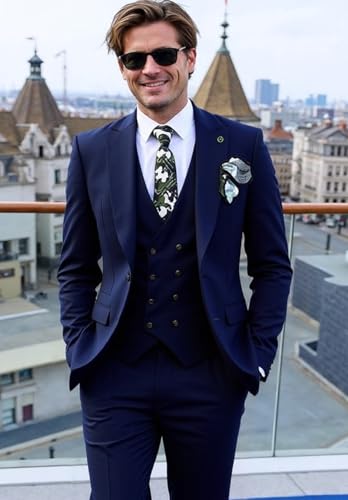 Mens 3 Piece Suits Slim Fit Double Breasted Tuxedo Set Formal Business Wedding Prom with Blazer Vest & Pants2