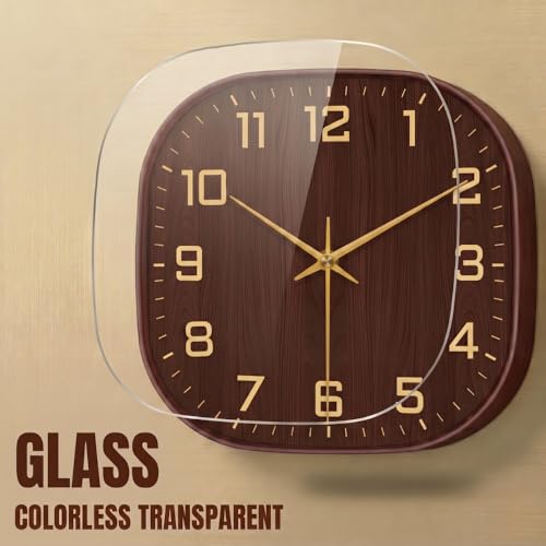 Image of STAR WORK 12 inch Inch Square Silent Non-Ticking Quartz Movement Wall Clock with Analog & Digital Display | Easy-to-Read Numbers | Modern Design for Living Room, Bedroom or Office (Walnut - Gold)