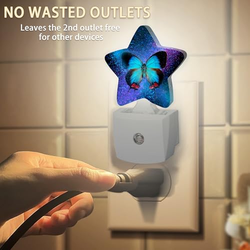 Image of Blue Butterfly Night Light,Dusk to Dawn Smart Sensor Nightlight for Bedroom Bathroom Kitchen Hallway Stairs Hallway,Plug-in,Energy Efficient Decor Desk Lamp Gifts