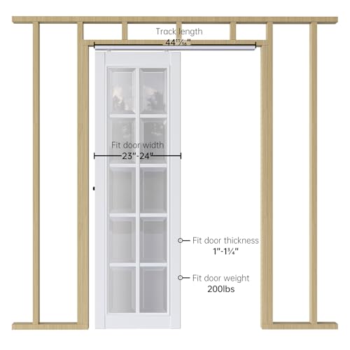 Image of EaseLife 4FT /48in Sliding Pocket Door Hardware Kit,Commercial Grade,Aluminum Box Rail Kit,Slide Smoothly Quietly,Easy Install,No Door (44.5in Track Kit for 23 inch~24 inch Wide Single Door)