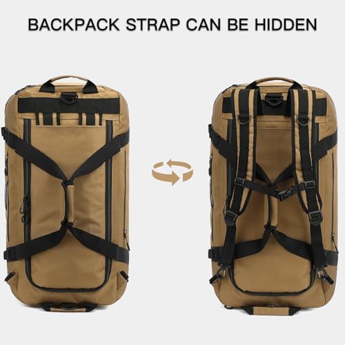 Image of TUGUAN 100L Extra Large Travel Duffle Bag Backpack for Men, 3 in 1 Sports Duffel Bags W /Adjustable Shoulder Strap & Dividers Gym Equipment /Gear Weekend Overnight Bag for Trip Camping Hiking, XL Brown