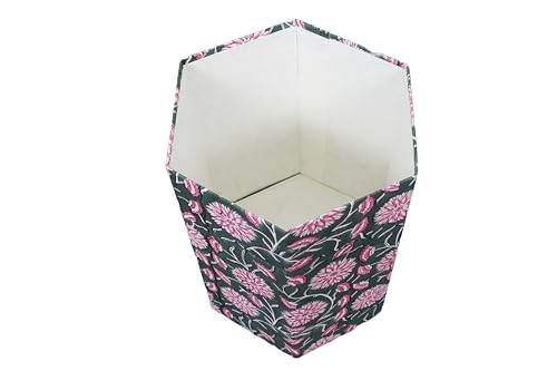 Image of Generic 3.3 Gallon Cotton Hand Block Printed Paper Waste Basket |Small Decorative Trash Can for Housewarming Gifts in Living Room, Bedroom, Bathroom | Eco-Friendly, Plastic-Free (1, LIGHT PINK GREEN)