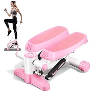 Capon Pink Stair Stepper for Exercises, Portable Mini Steppers with Resistance Band & Non-Slip Mat, 330LB Weight Capacity and LCD Calories Display, Aerobic Fitness Stepper for Home Office Workout