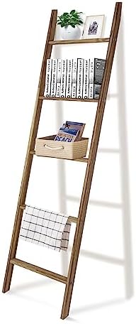 ECOMEX Blanket Ladder, Rustic Blanket Ladder 65 Inch, 5-Tier Blanket Rack, Farmhouse Ladder-Style Blanket Holder Multipurpose Blanket ladders for The Living Room (Brown)