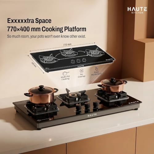 Image of Haute Evoque series 4.0 Black 3 Burner Manual Stove | 8 MM Atom Glass | ISI certified |Door Step Service |10 Year Warranty by Haute Home