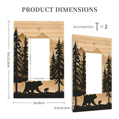 ukutarly Rustic Pine Tree Forest Wood 1 Gang Single Rocker Light Switch Cover Wall Plate Decorative Farmhouse Brown Bear Country Switchplate Outlet Electrical Receptacle for Kitchen Office by ukutarly - Used condition - Image 5