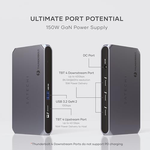 Image of Satechi Thunderbolt 4 Dock Slim Hub Pro, USB C 100W Charging, Single 8K or Dual 4K Display, 4 Thunderbolt 4 Ports, USB 3.2 Gen2, for Mac /Windows, MacBook Air /Pro, Dell, Surface, Lenovo