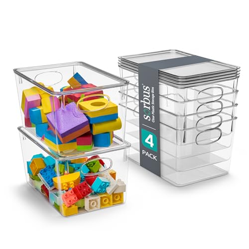 Image of Sorbus Clear Toy Storage Bins with Lids, Stackable (Large, 4 Pack)