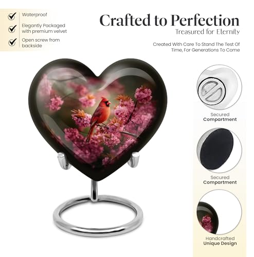 Image of Cardinal Bird Urn Small Cremation Urn for Human Ashes 1 Large & 1 Small | Funeral Urns for Men, Decorative Urns for Mom & Dad