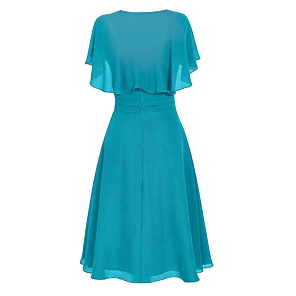 Abito da festa da donna, elegante, per matrimonio, lungo, a tracolla, in chiffon, con volant, slim fit, linea ad A, per feste, feste, da sera, lunghezza al ginocchio, vintage, per damigella d'onore