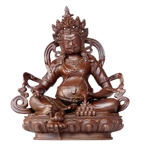 AksharaPadma Buddha Statue Indoor, 2.9 inch Handmade Pure Copper Buddha Statues for Home Decor, Vintage Office Bedroom Shelf Decor Entryway (Yellow Jambhala)