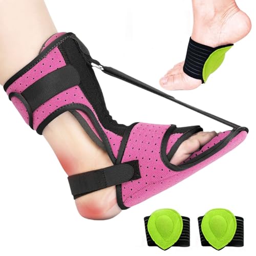 bechoanigel plantar fasciit nattskena, hälsporre bandage, fotbandage, mittfotstöd för plantar fasciit, för att lindra fotsmärta, plantar fasciit (rosa + fotvalvsstöd)