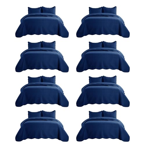 MOONLIGHT20015 King Quilt Set Navy Bulk 8 Pack for Hotel & Airbnb