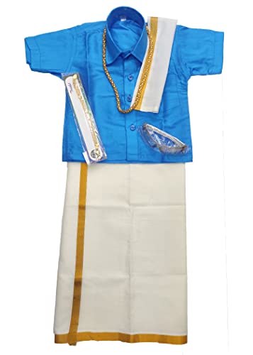 Bhandari Fashion Kanchipuram silk with lining Dhoti And Accessories For Boys Traditional Dress Short Sleeve Shirts