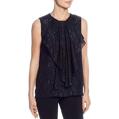 T Tahari Womens Ruffled Printed Blouse Black L