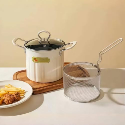 Deep Fryer Pot with Strainer Basket, 3L Stovetop Chip Pan with Scald-Free Silicone Handles - Professional Oil-Saving Fryer for Crispy Chips, Tempura & Chicken - Dishwasher Safe