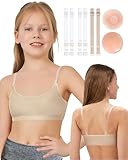 iMuchic Clear Straps Dance Bra for Girls, 8-16 Years Training Ballet Gymnastics Sports Seamless Bralette with Silicone Covers