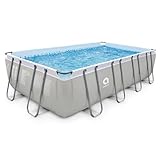 JLeisure Avenli 18 by 10 by 4 Feet Outdoor Backyard Above Ground Rectangular Steel Frame Swimming Pool for Adults and Kids with Repair Kit, Gray