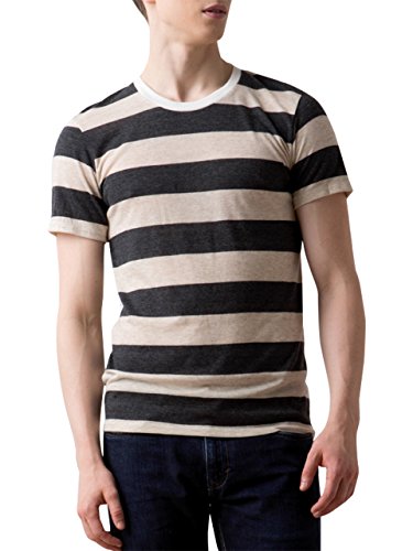 Alternative Apparel Men's Ugly Stripe Crew Shirt, Eco True Vintage Black/Eco Stone, Large