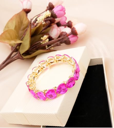 Cute Love Heart Symbol Charm Stretch Link Bracelet for Women Crystal Bangle Bracelet Jewelry Anniversary Valentine's Day Christmas Birthday Gifts for Women Her4