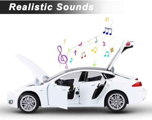 Image of Invite Enterprise Car Tesla Model 66063 1:32 Scale Alloy Diecast Model Metal Pull-Back Car With Sound Light And Opening Doors: A Kids' Toy Vehicle Gift (1:32 Tesla - White)