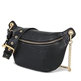 ITAMOOD Genuine Leather Waist Packs for Women, Fashion Fanny Pack Belt Bag, Luxury Designer Trendy Crossbody Bag, Festival Bum Bags for Sports Traveling Running With Chain Straps