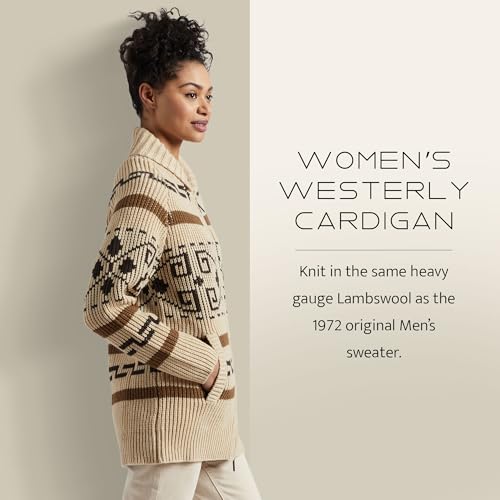 Pendleton Women’s Westerley, Cardigan Sweater, 100% Virgin Wool, Sweaters for Women, Heavy Cable Knitted Sweater - Tan/Brown2