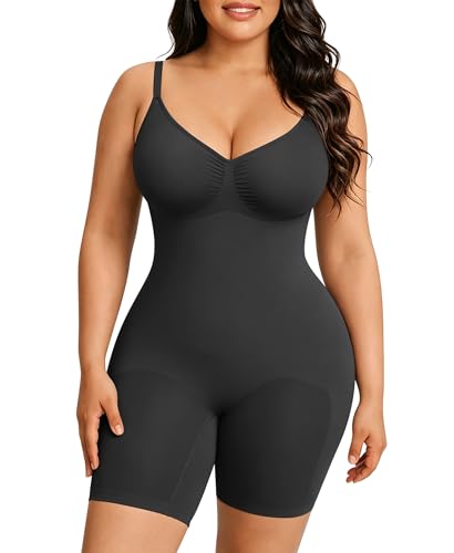FeelinGirl Plus Size Faja Seamless Body Shaper with Tummy Control and Back Support Shapewear Body suit Black XL/XXL