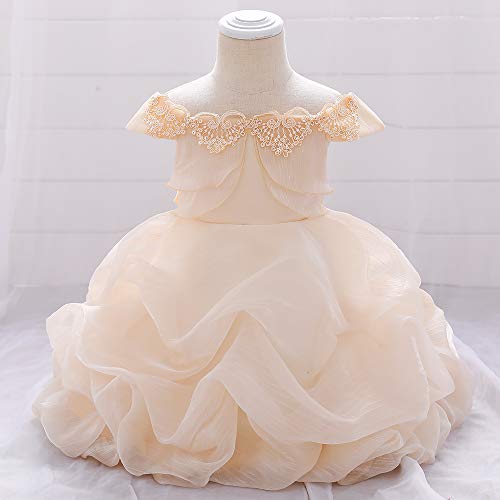 6M-5T Sequins Embroidered Lace Shoulder Off Princess Dress Toddler Baby Girls Wedding Bridesmaid Party Dresses Golden 90 #TOP2