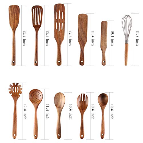 Kitchen Utensils Set, Nayahose 11 Pcs Teak Wood Cooking Utensils Spoons Spatulas Spurtles Kit Non-Stick Natural Kitchen Tools For Cooking #TOP1